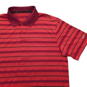 Nike Men's Large Red Striped Golf‎ Tour Performance Dri-FIT Polo Shirt